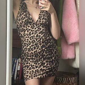 Animal Print Plunge Neck Bodycon Mini Dress